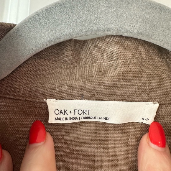 OAK + FORT Women’s Linen Blend Front Tie Shirt Taupe NWT (Size S) - Picture 4 of 8